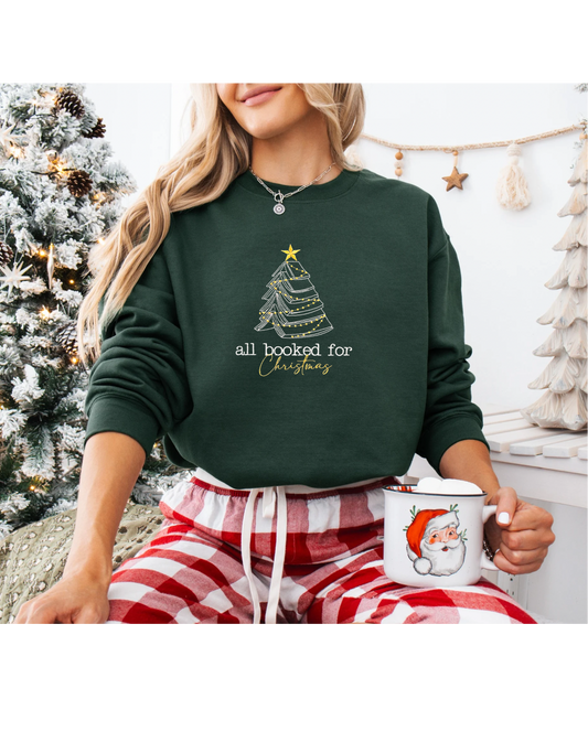 All Booked For Christmas Embroidered Crew