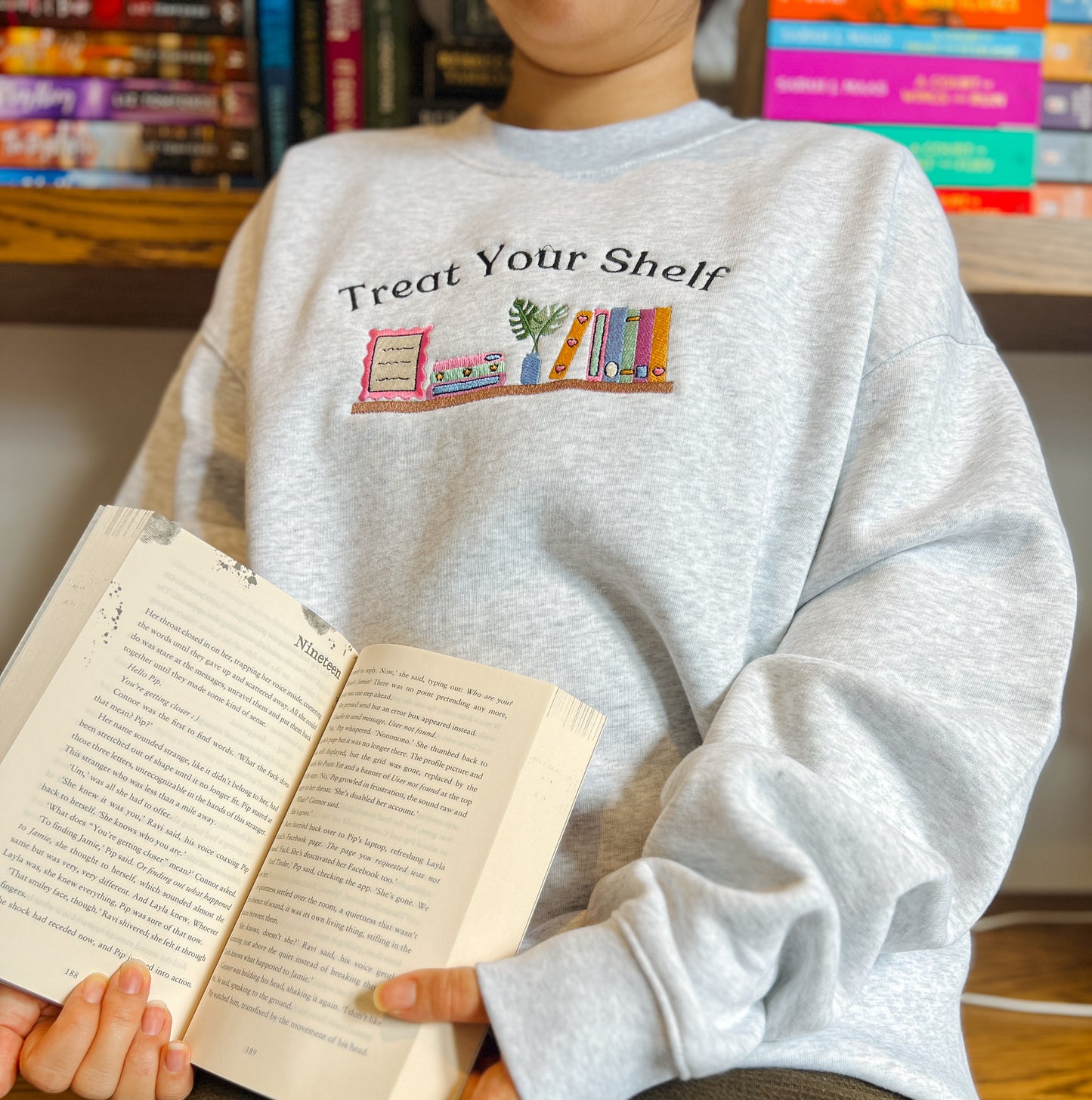 Treat Your Shelf Embroidered Crew