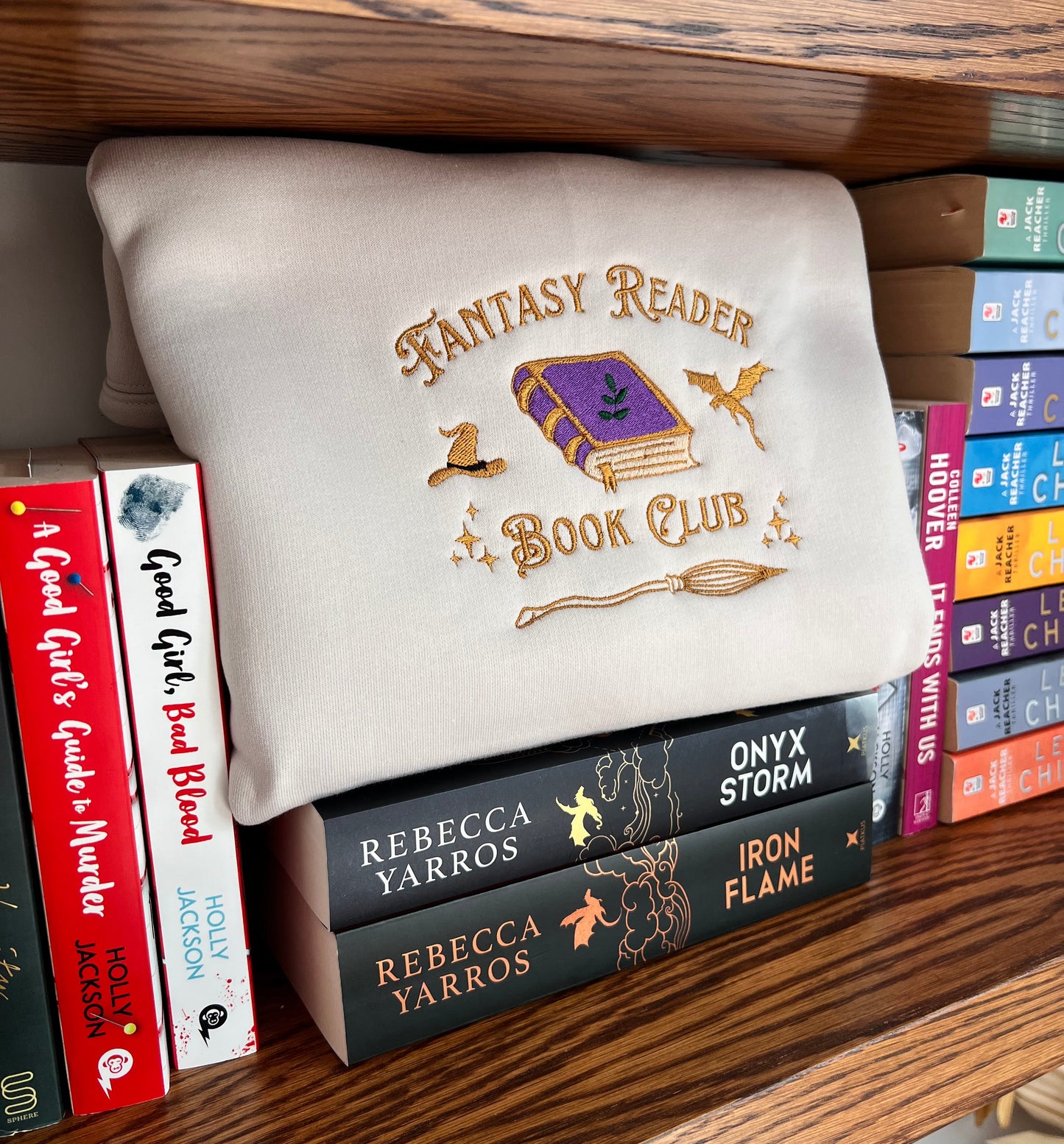 Fantasy Reader Book Club embroidered sweatshirt for book lovers and book club outfits