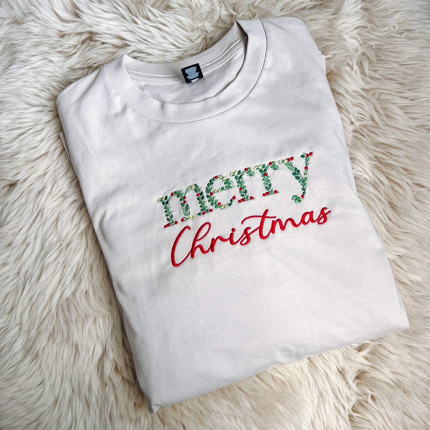 Floral Merry Christmas Embroidered Crew