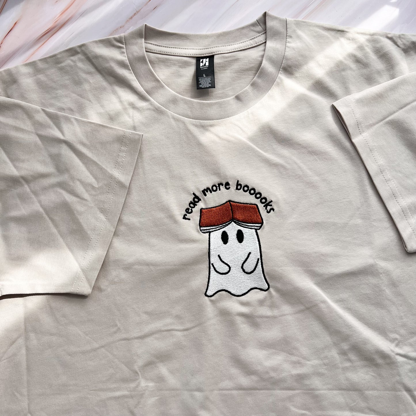 SAMPLE - Read More Books Ghost Embroidered Tee - Size L