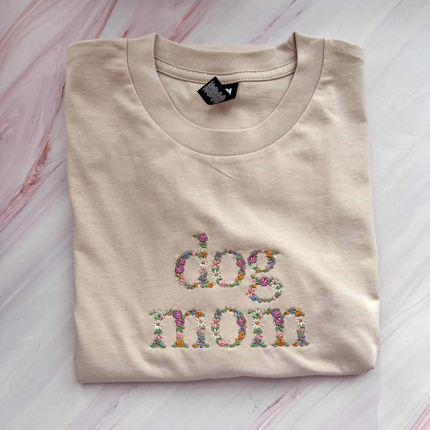 SAMPLE - Floral Dog Mom Embroidered Tee - size M