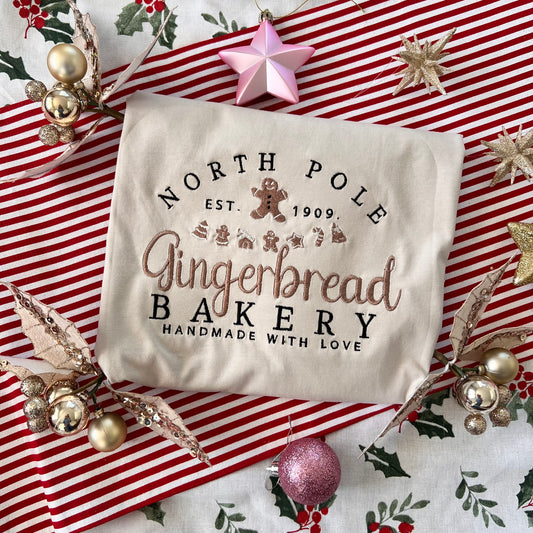 North Pole Gingerbread Bakery Embroidered Tee