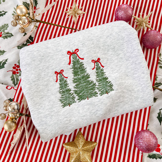 Bow Christmas Tree Embroidered Crew
