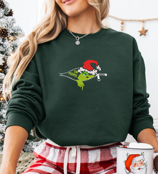 Grinch Eww People Embroidered Crew