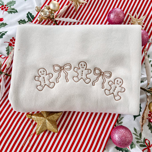 Gingerbread man Bow Embroidered Crew