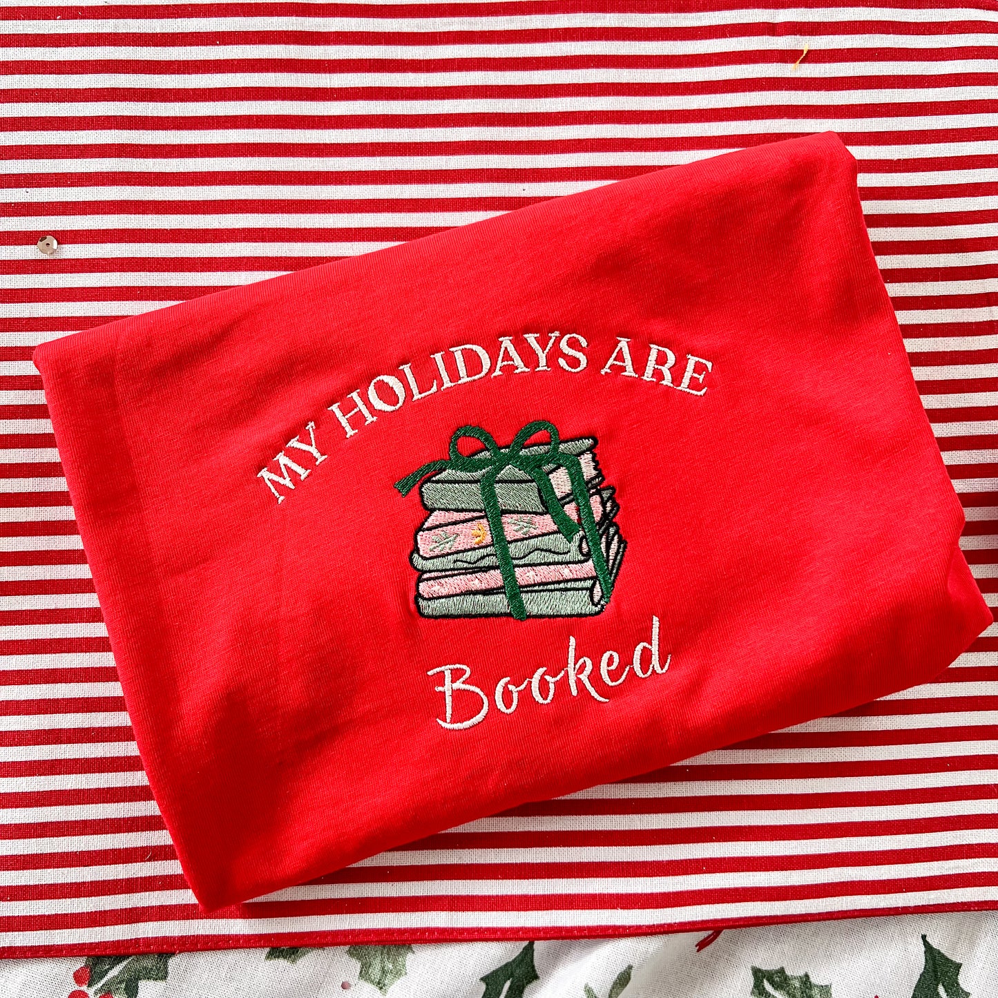 My Holidays Are Booked Bow Stack Embroidered Tee