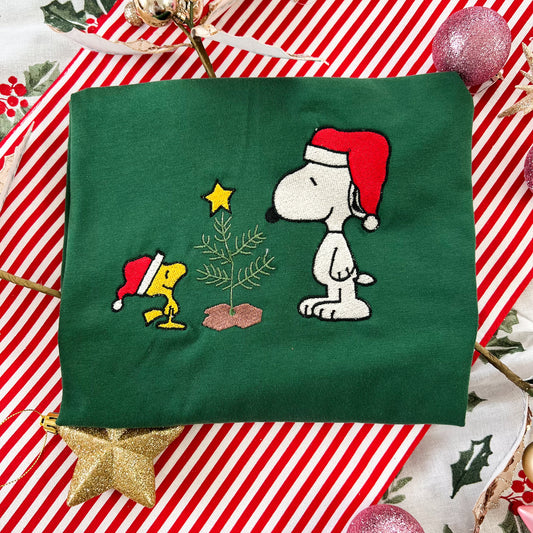 Snoopy Woodstock Christmas Embroidered Tee