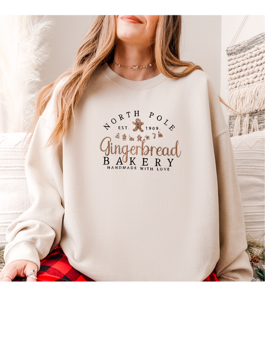 North Pole Gingerbread Bakery Embroidered Crew