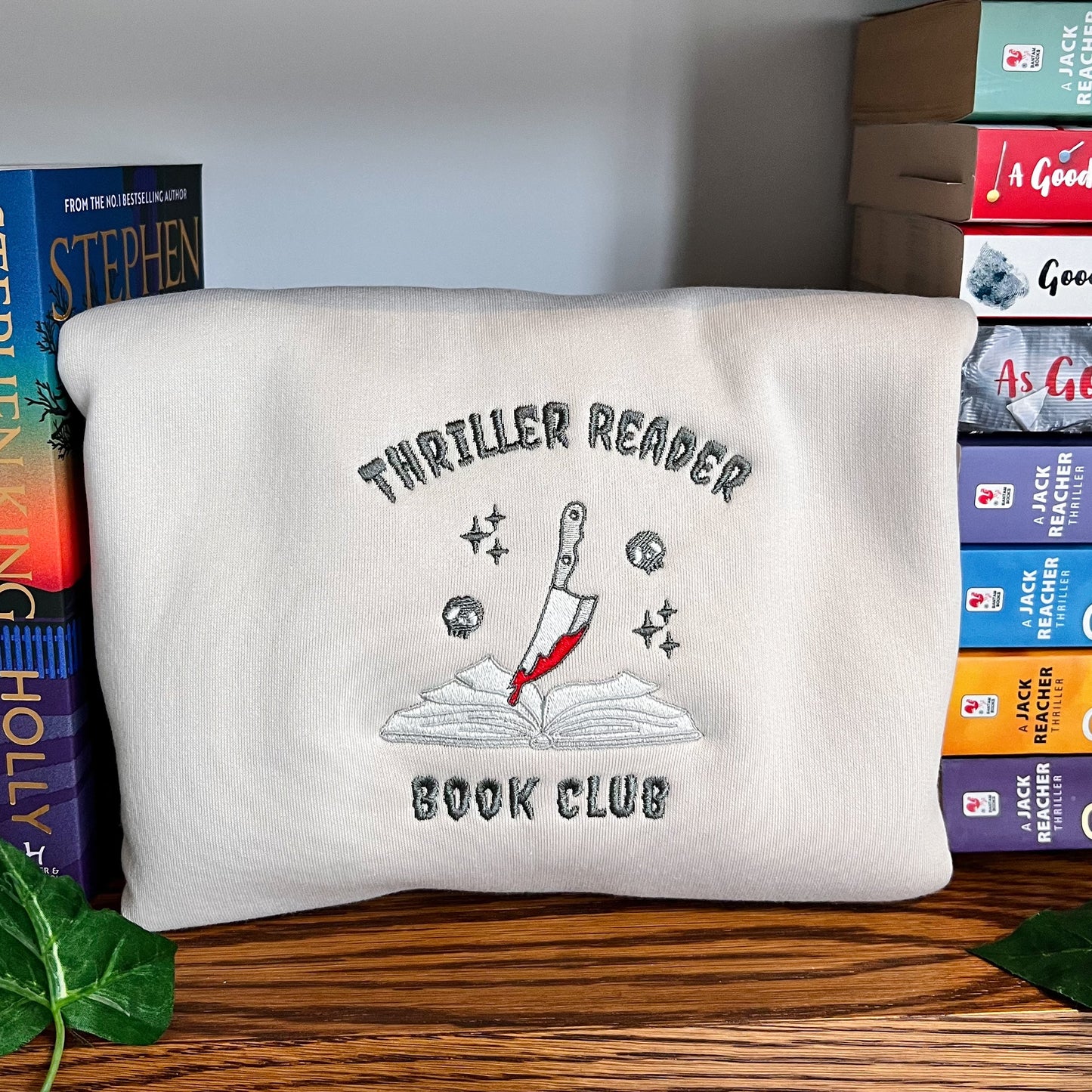 Thriller Reader book club embroidered sweatshirt for book lovers and book club outfits