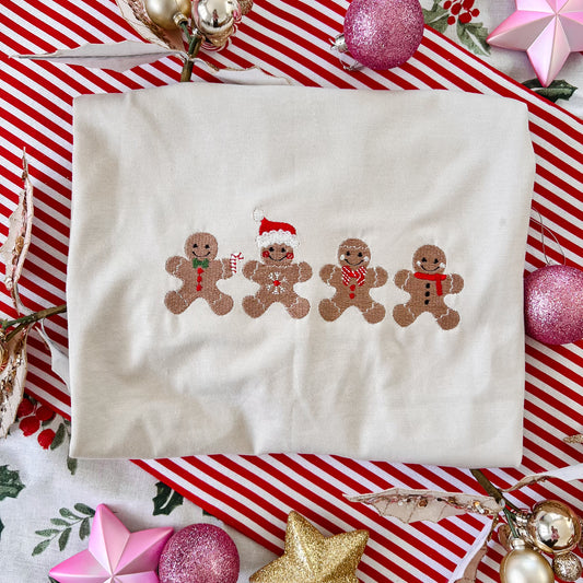 Festive Gingerbread Men Embroidered Tee