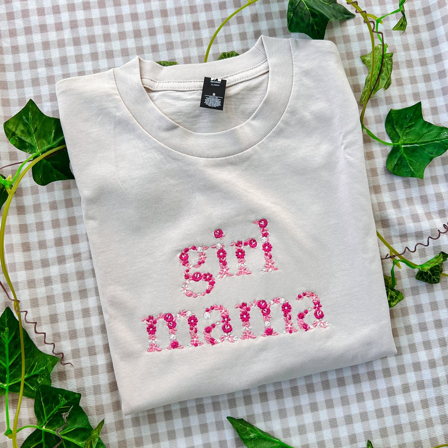 SAMPLE - Floral Girl Mama Embroidered Tee - size S