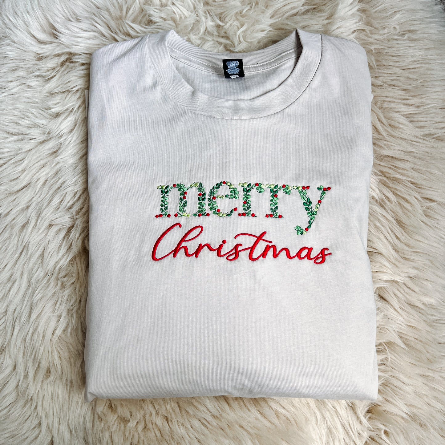 Floral Merry Christmas Embroidered Crew
