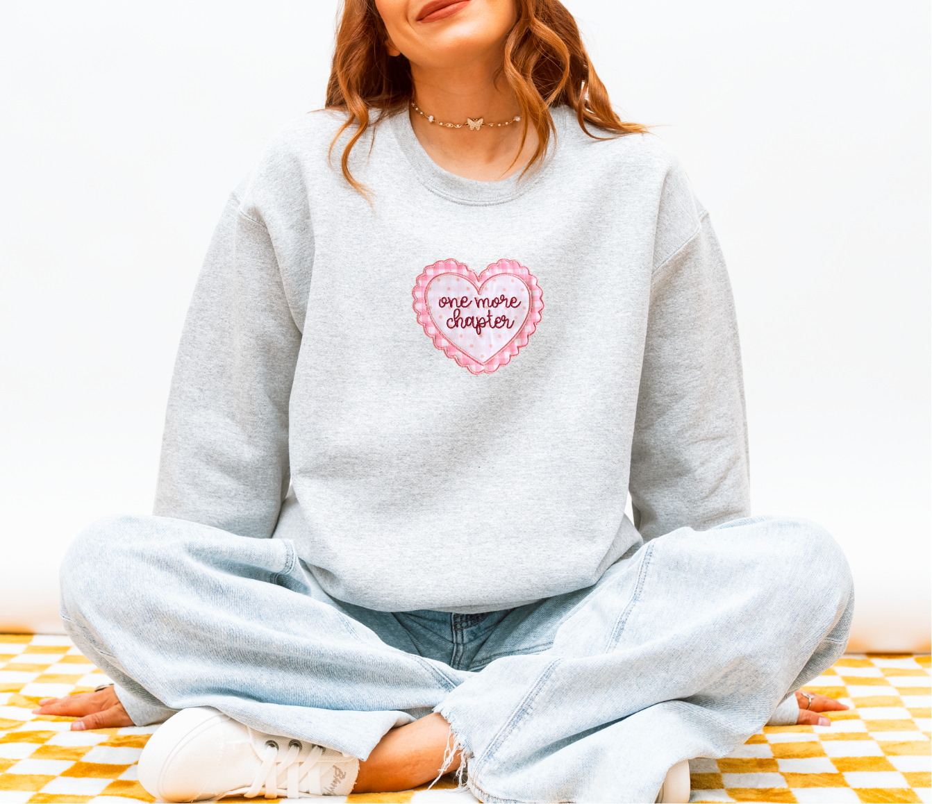 One More Chapter Heart Applique Crew