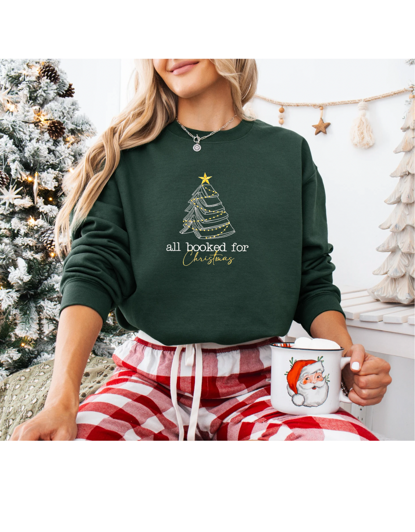 All Booked For Christmas Embroidered Crew