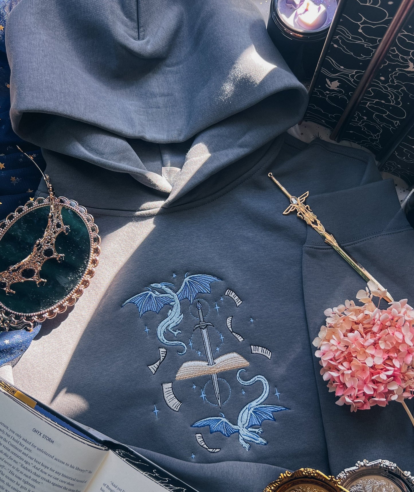 Celestial Book Dragons Embroidered Hoodie