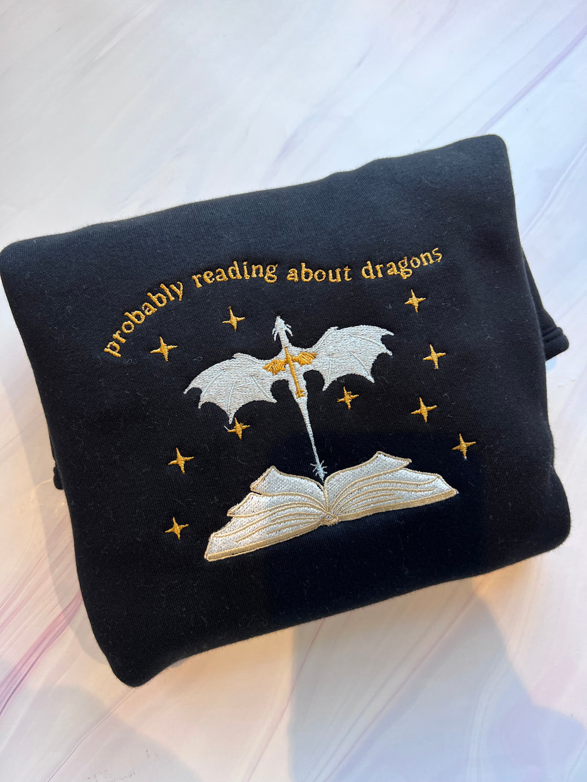 Probably Reading About Dragons Embroidered Crew