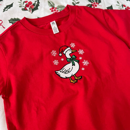 Kids - Festive Duck Embroidered Tee