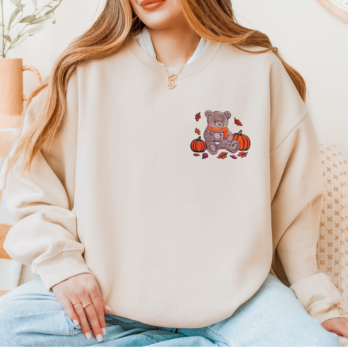 Autumn Teddy Embroidered Crew