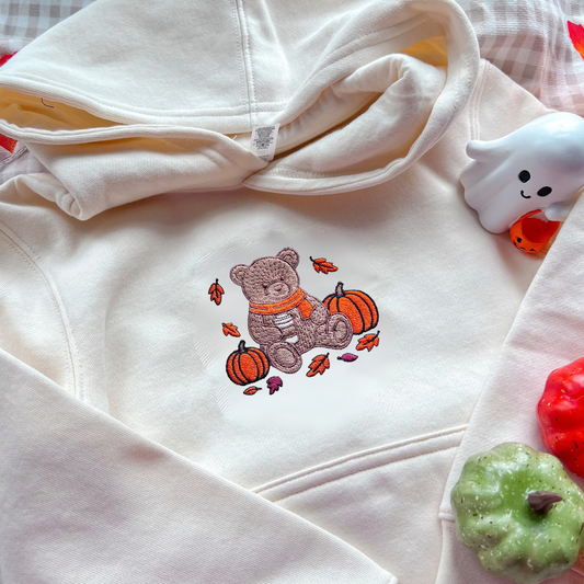 Kids - Autumn Teddy Bear Embroidered Hoodie