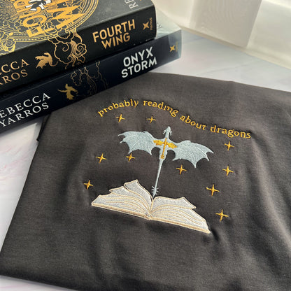 Probably Reading About Dragons Embroidered Tee