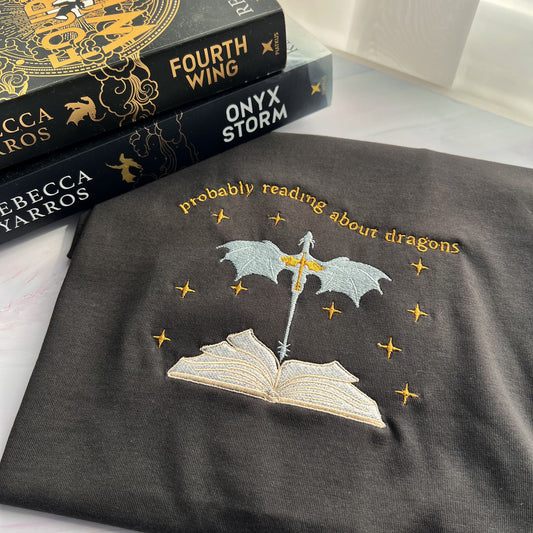 Probably Reading About Dragons Embroidered Tee