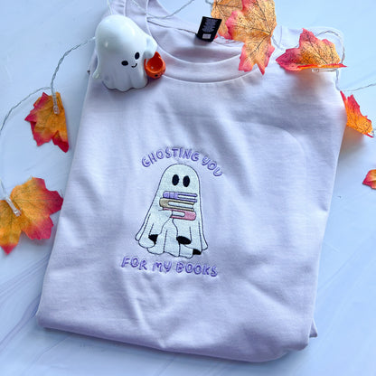 Ghosting You For My Books Embroidered Tee
