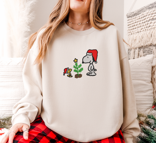 Snoopy Woodstock Christmas Embroidered Crew