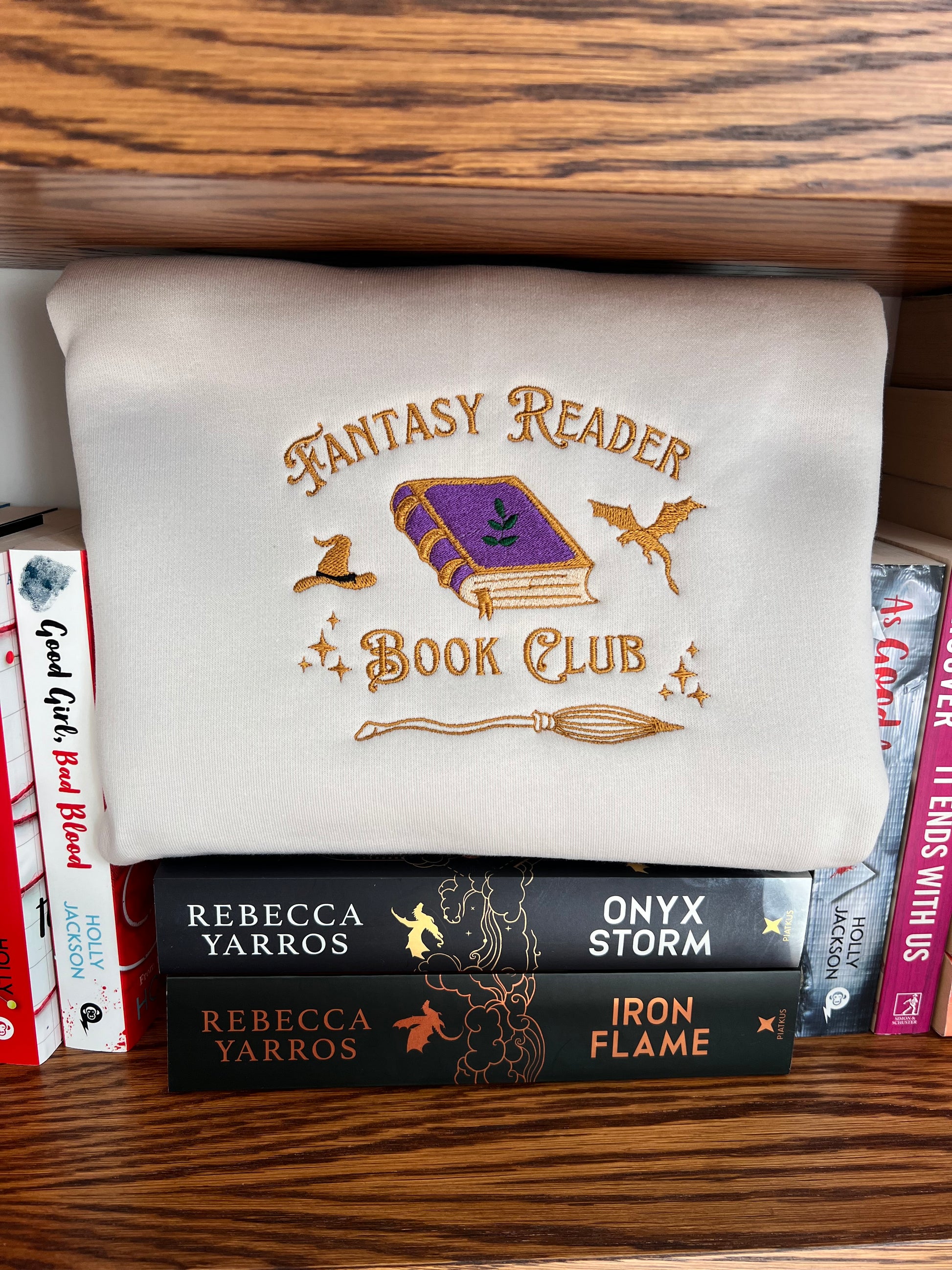 Fantasy Reader Book Club embroidered sweatshirt for book lovers and book club outfits