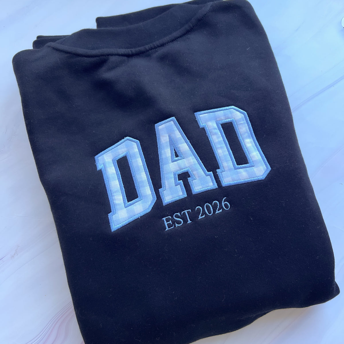 DAD EST Applique Crew with Sleeve Embroidery