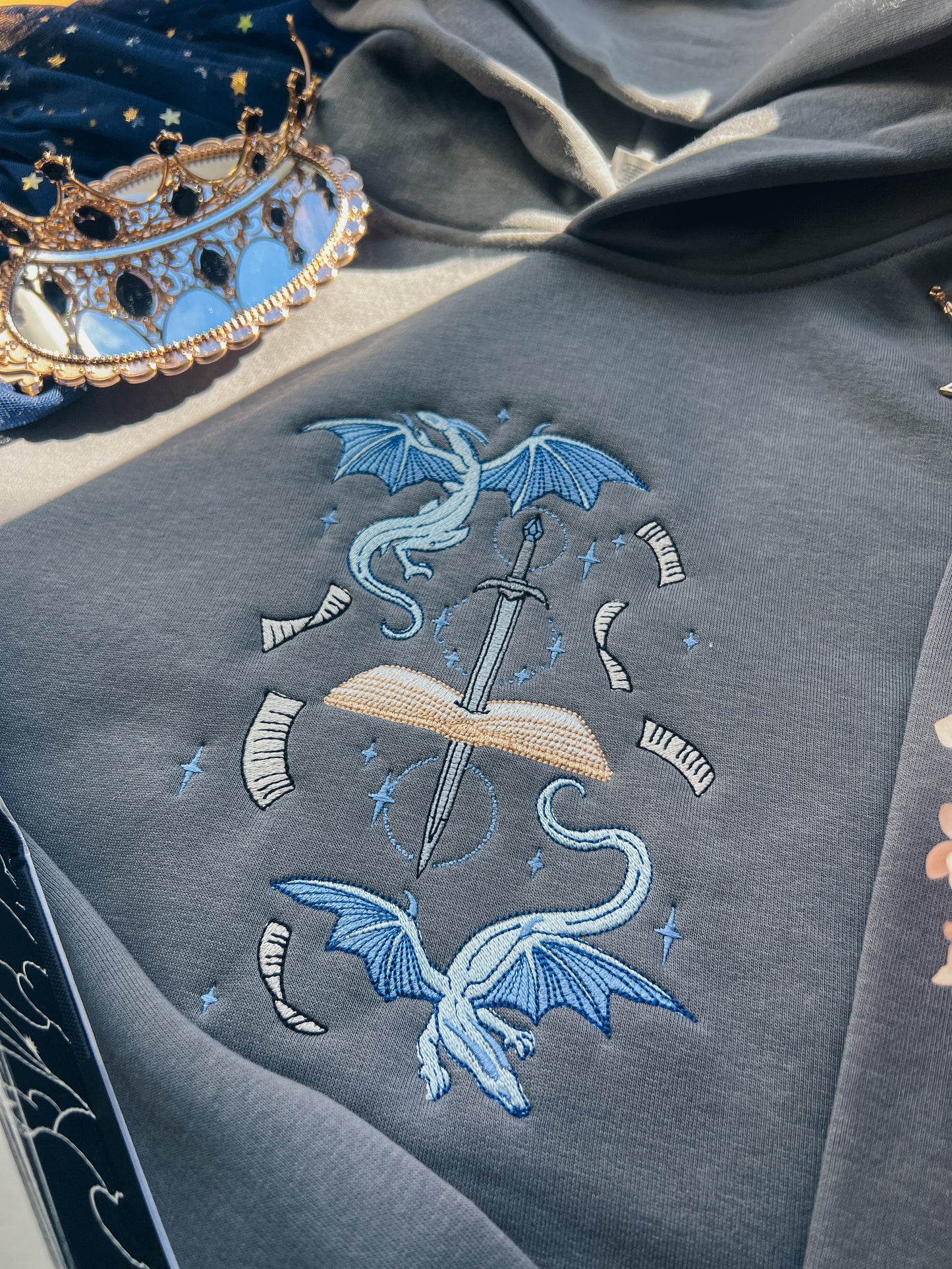 Celestial Book Dragons Embroidered Hoodie
