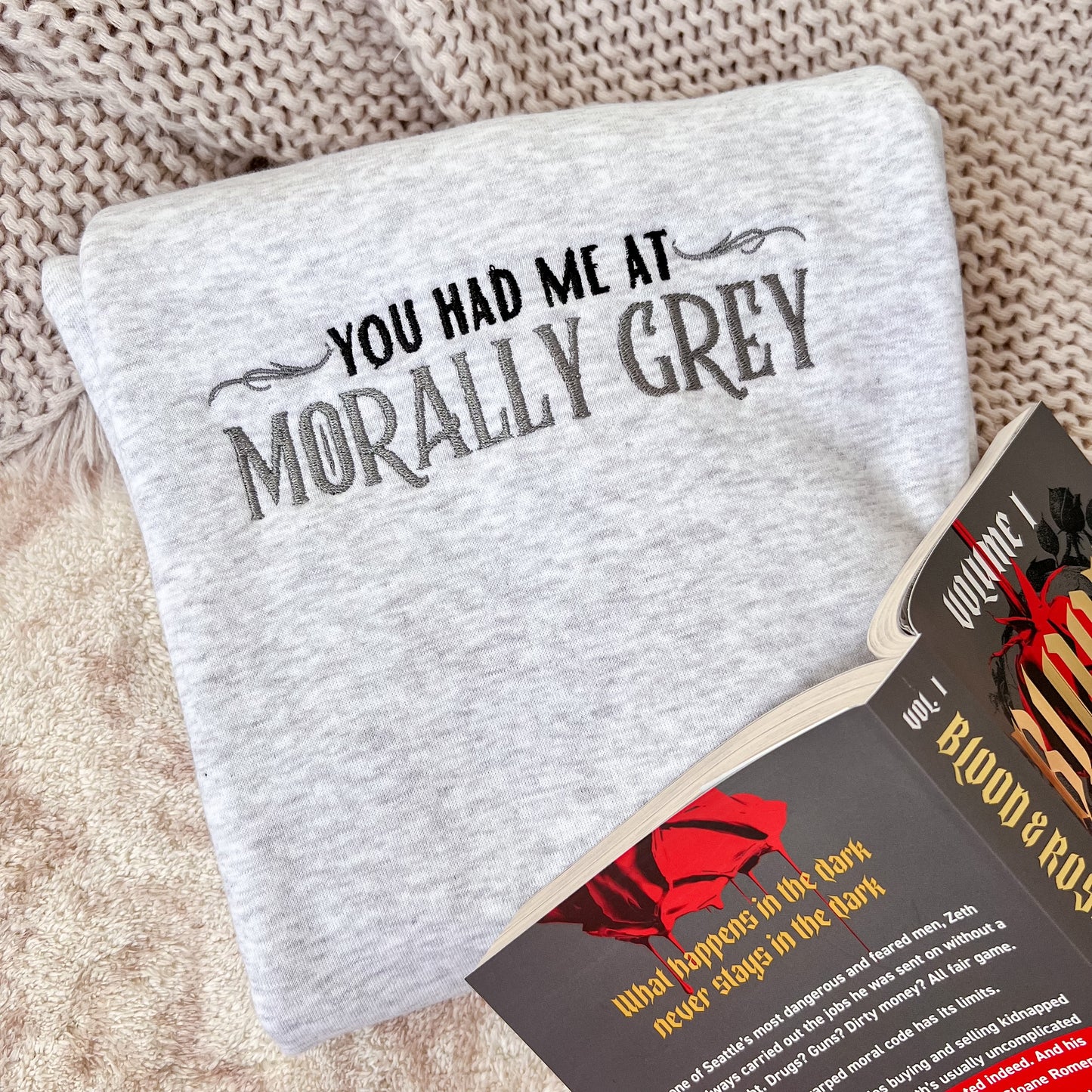 You Had Me At Morally Grey Embroidered Crew