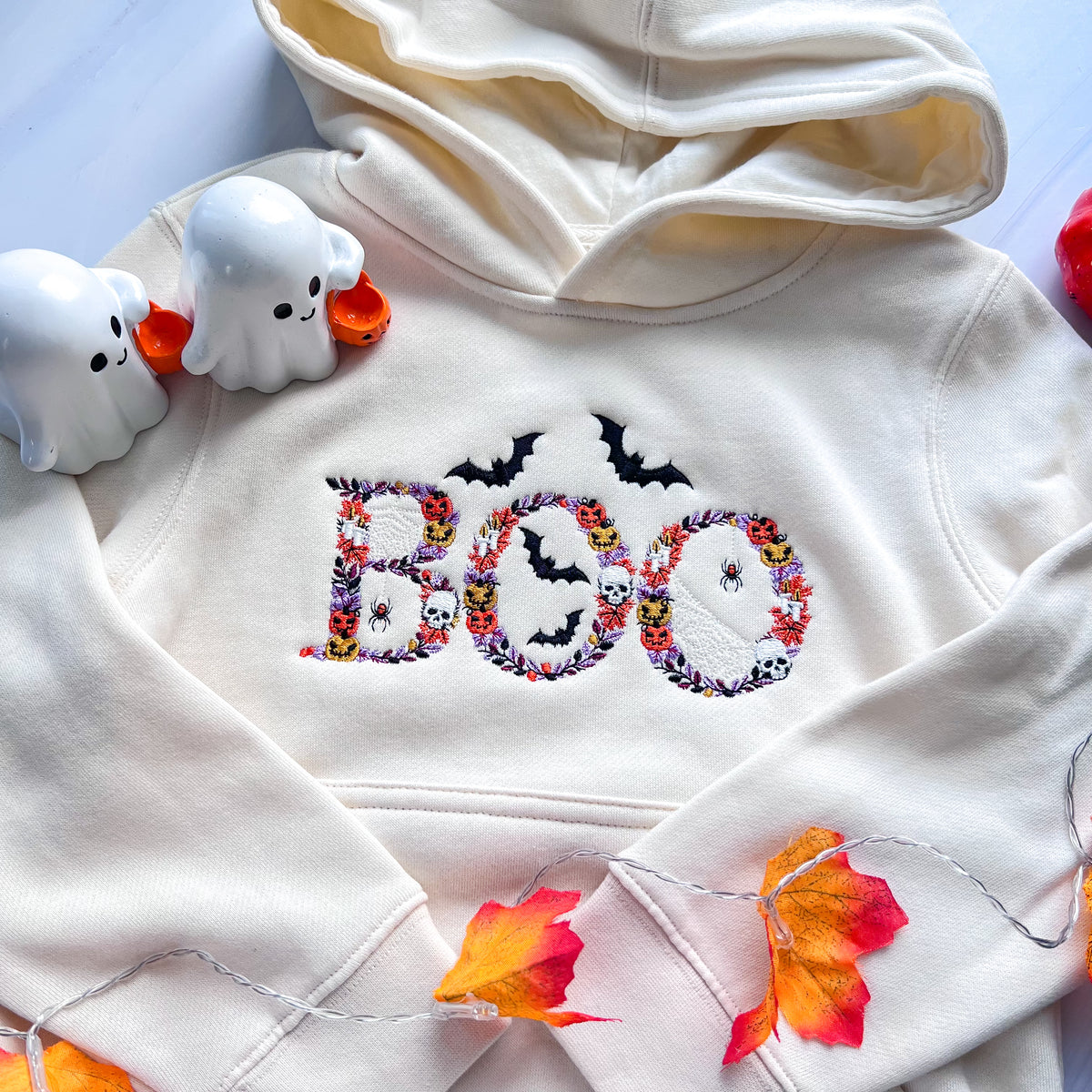 Kids - Floral BOO Embroidered Hoodie
