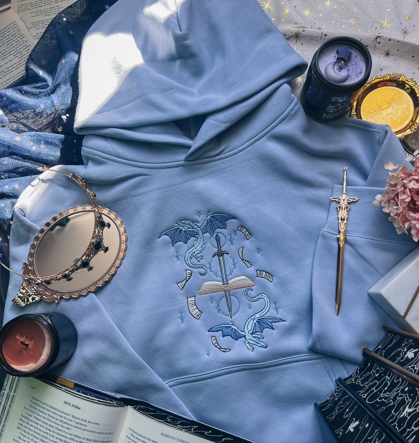 Celestial Book Dragons Embroidered Hoodie