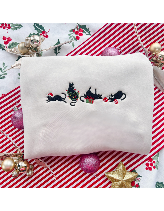 Festive Cats Embroidered Crew