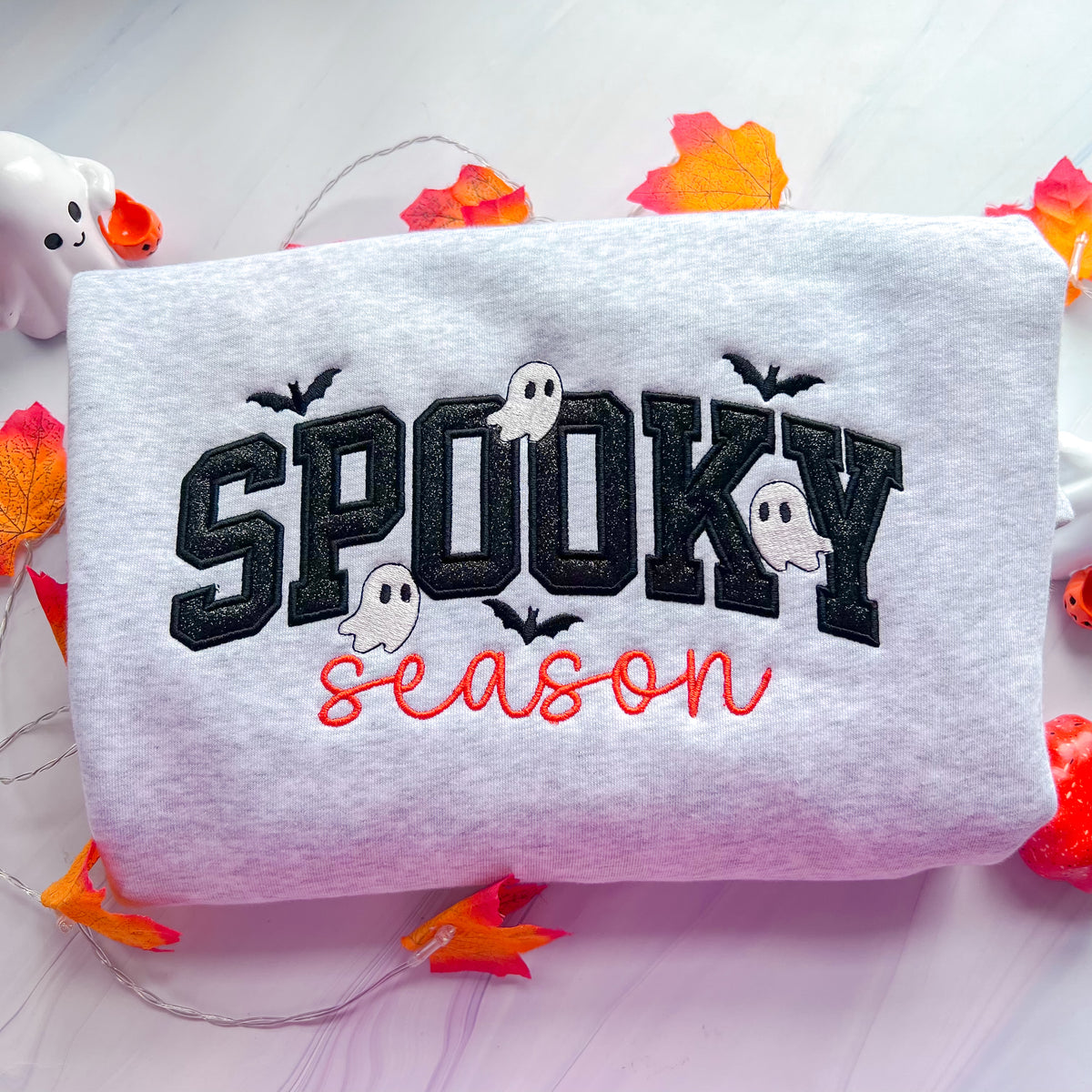 SPOOKY Season Glitter Applique Embroidered Crew