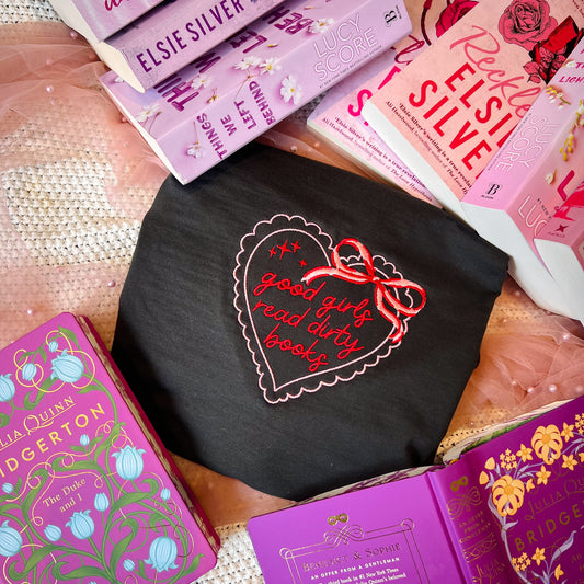 Good girls read dirty books embroidered tee for book lovers and book club outfits