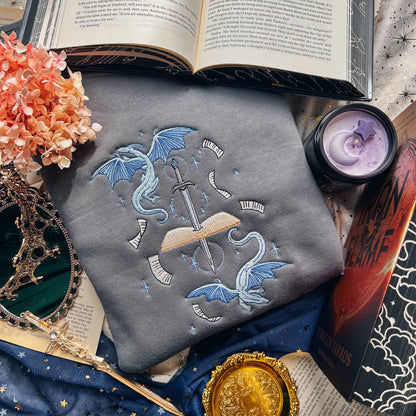 Celestial Book Dragons Embroidered Crew