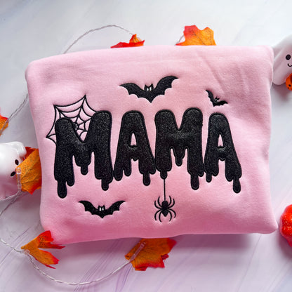 Spooky MAMA Glitter Applique Embroidered Crew