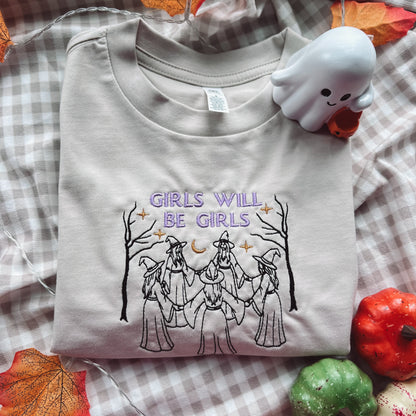 Kids - Girls Will Be Girls Witches Embroidered Tee