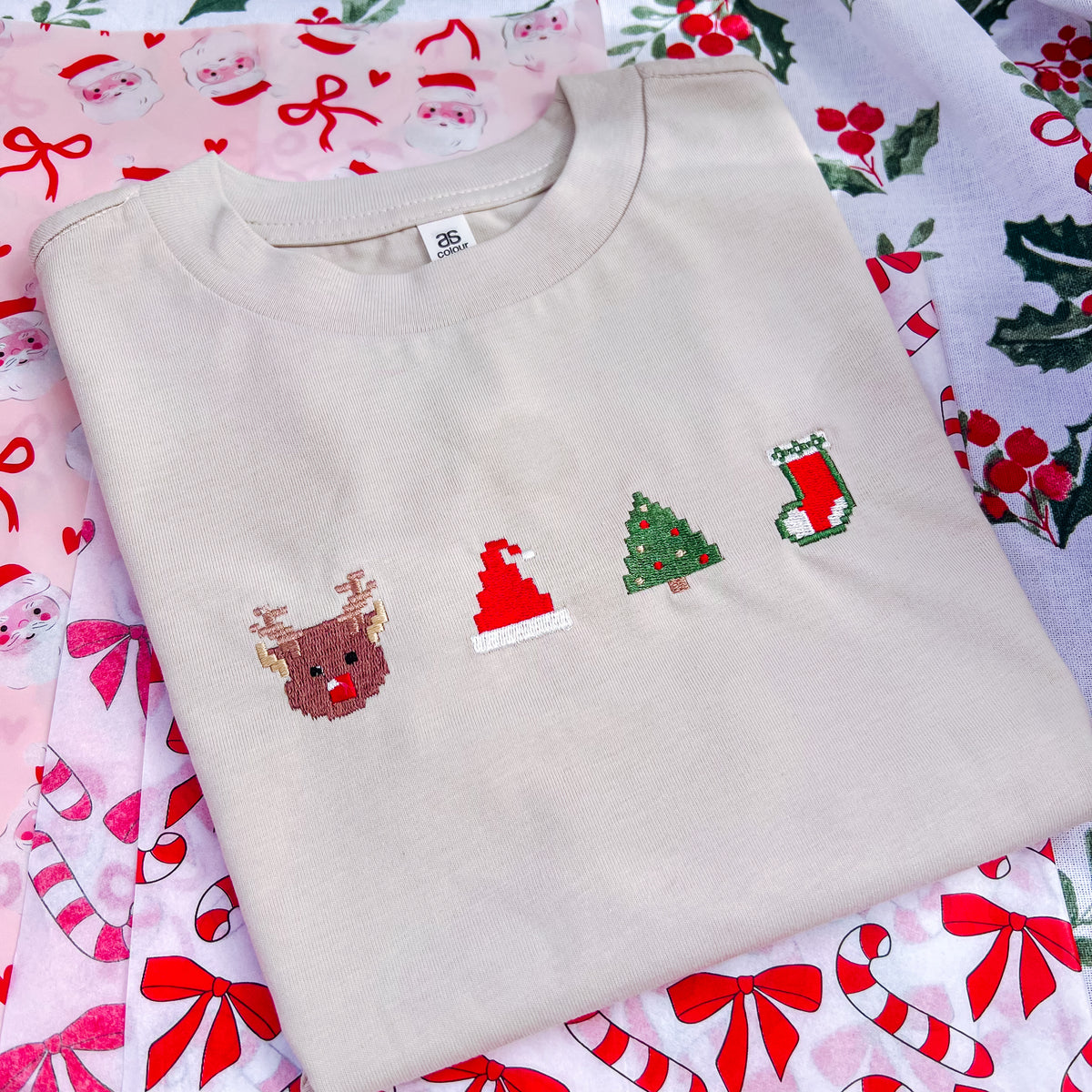 Kids - Christmas Icons Cross Stitch Embroidered Tee