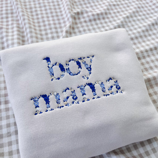 SAMPLE - Floral Boy Mama Embroidered Crew - size L