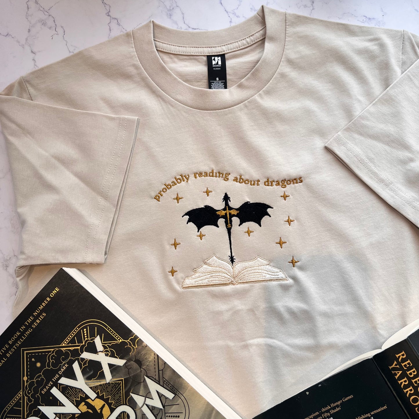 Probably Reading About Dragons Embroidered Tee