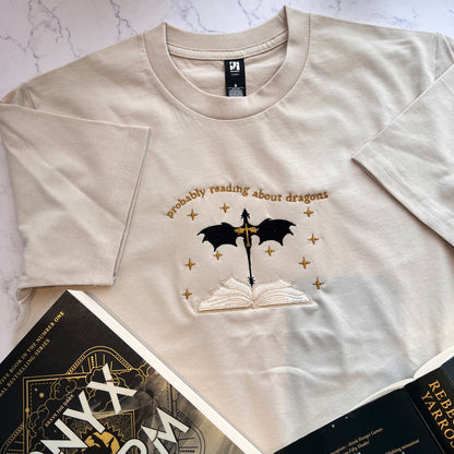 Probably Reading About Dragons Embroidered Tee