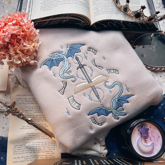 Celestial Book Dragons Embroidered Crew