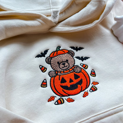 Kids - Halloween Teddy Bear Embroidered Hoodie