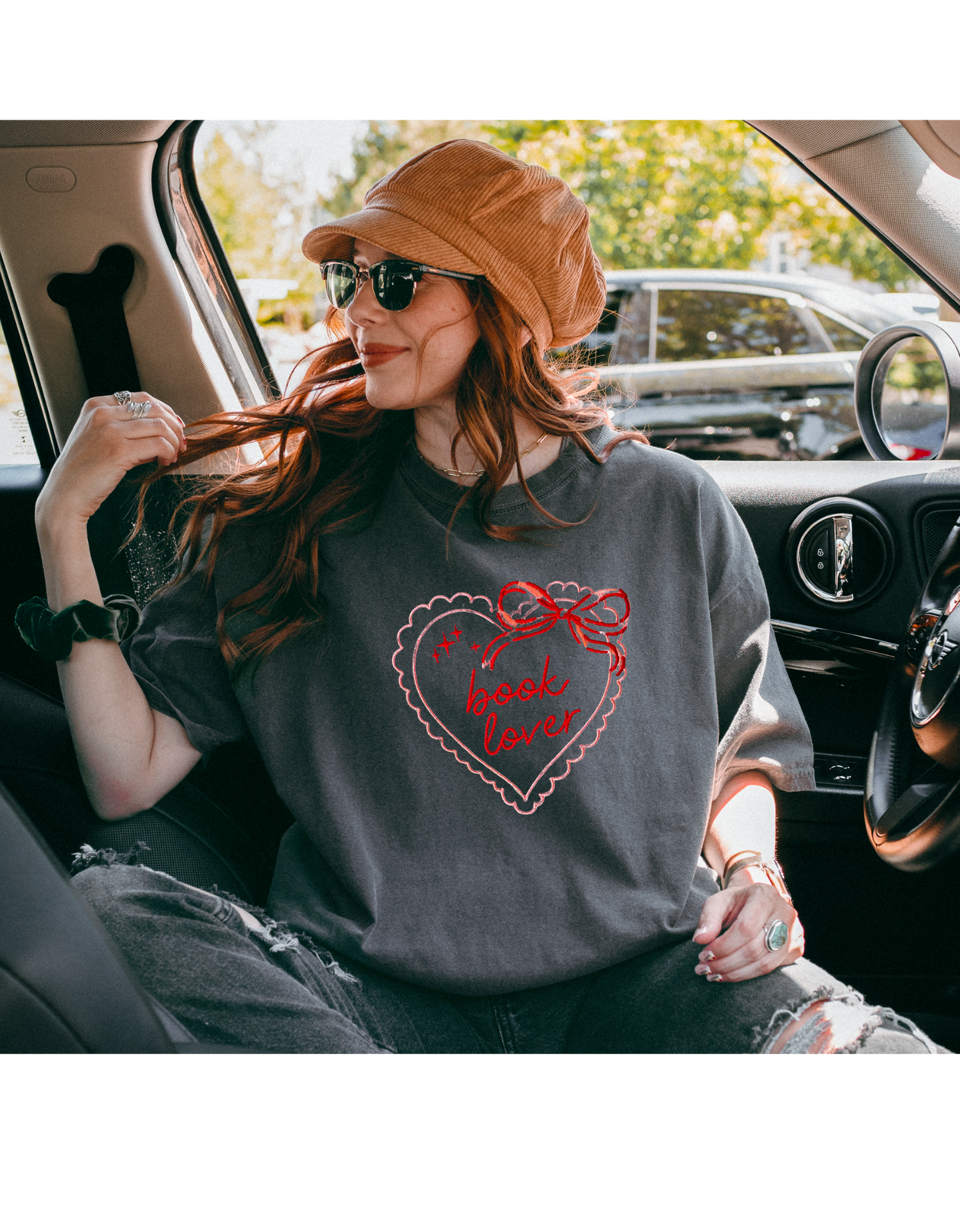 Book Lover embroidered tee for book lovers and book club outfits