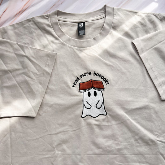 SAMPLE - Read More Books Ghost Embroidered Tee - Size L