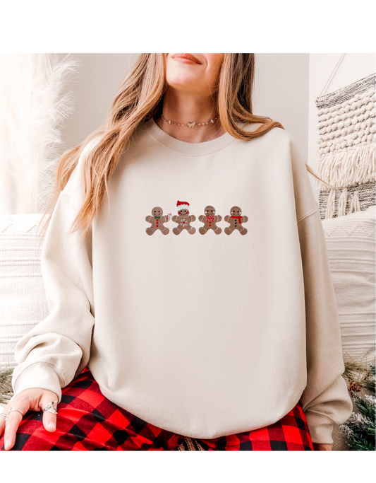 Festive Gingerbread Men Embroidered Crew