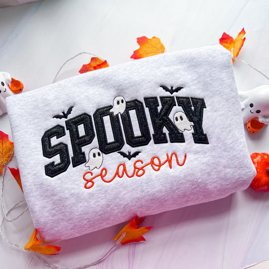 SPOOKY Season Glitter Applique Embroidered Crew